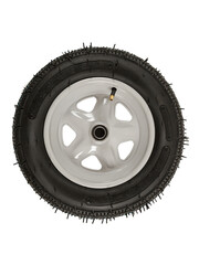 Wheel from a garden cart, isolated on a white background.