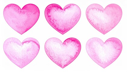 Obraz premium Six watercolor hearts, varying shades of pink, artistically textured
