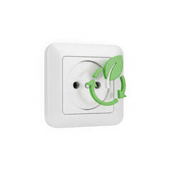 Eco friendly electrical socket with green leaf and recycling arrows symbol