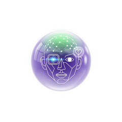 Abstract human head inside sphere with neural network, digital mind concept