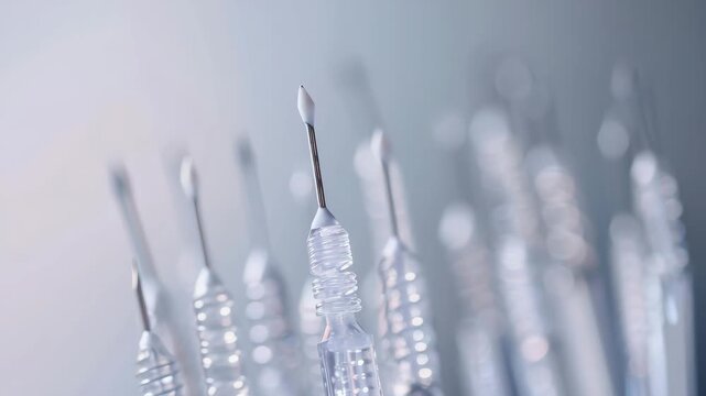 Shimmering drill bits in gradual rotational movement with metallic reflections