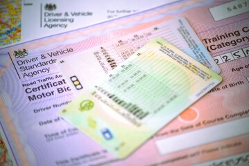  DVLA letter, Dvsa motorcycle CBT certificate with provisional and full British licence. © Milosz Kubiak