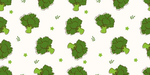 Cute Broccoli Seamless Pattern for Healthy Food and Organic Design