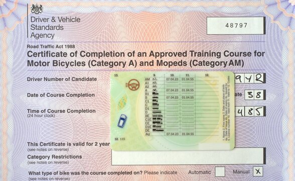 Piece of CBT certificate with provisional licence.