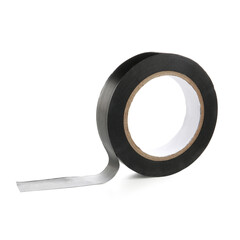 Black adhesive tape roll on white background