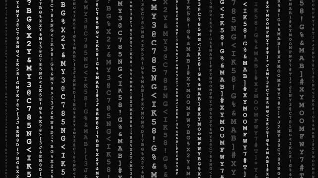 Abstract Matrix Digital Code Falling Background, White Character Strings on Black Loop