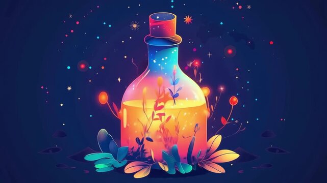 Enchanting magic potion transformation with glowing dynamic elements