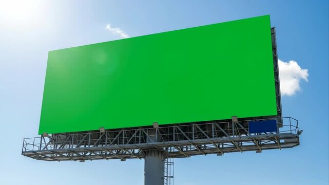 Green Screen Billboard Outdoor Ad Space Under Sunny Sky.