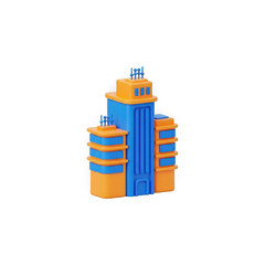 3D Rendered Blue and Orange Modern Building Icon with Antennas