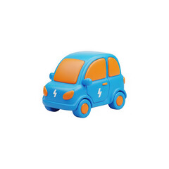 Electric car icon, blue and orange 3D render, symbol for eco transport