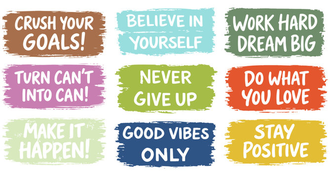 Motivational Quote Typography Bundle Colorful Text Badges Set for T Shirts Stickers Posters Social Media Branding Prints
