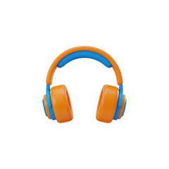 3D Orange and Blue Headset Icon on Black Background, Audio Device