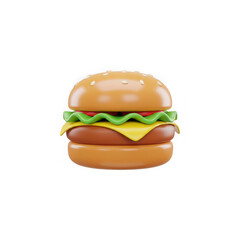 3D Burger Icon with Cheese, Lettuce, and Sesame Seed Bun