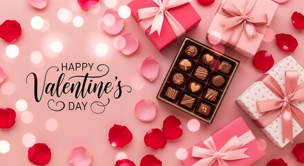 Valentine's Day Chocolates and Gifts on Pink Background.