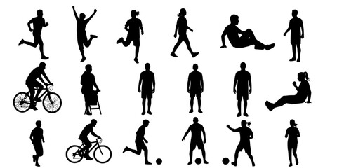 Fototapeta premium Collection of various silhouette people in different activities isolated on white background 