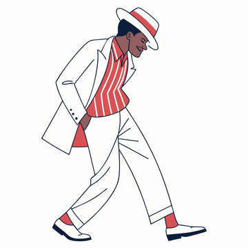 Brazilian Samba Dancer in White Suit and Hat Performing Dance Steps