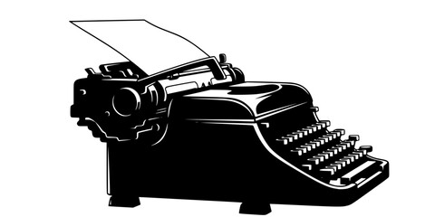 Naklejka premium Vintage Typewriter Silhouette Icon Vector Graphic isolated on white background 