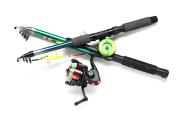 Fishing rods on white background