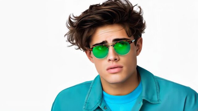Stylish cool man with sunglasses: A handsome man showcases his effortless fashion sense with stylish sunglasses, embodying a sense of cool and sophistication.