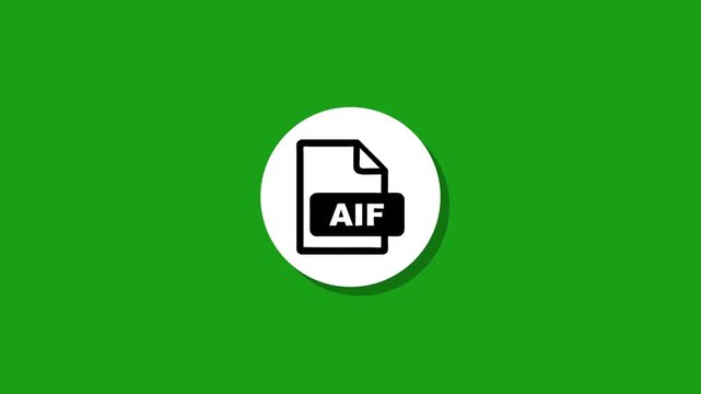 AIF file format icon animation on green screen, AIF document type motion graphic in a circle on chroma key background