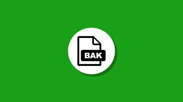 Bak file format icon animation on green background representing digital backup storage and data safety management systems