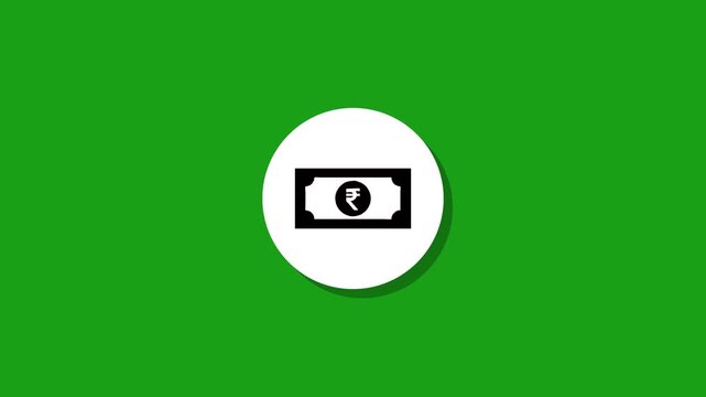Indian rupee banknote icon animation on green screen background