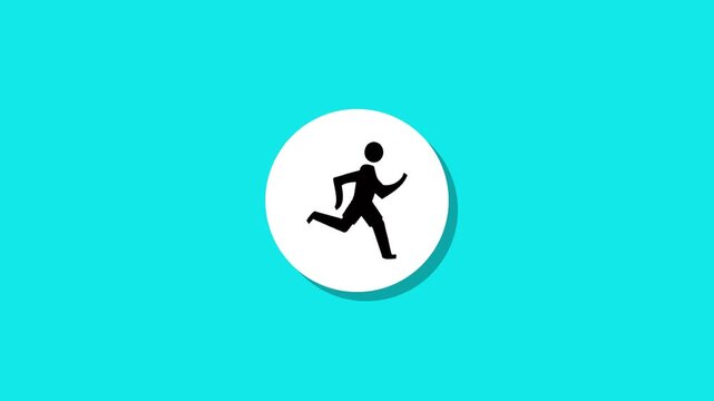 Minimalist running man icon animation on turquoise background featuring flat design aesthetic and smooth motion graphics