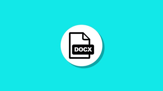 Animated docx file icon document format type on a vibrant blue background with shadow motion graphics