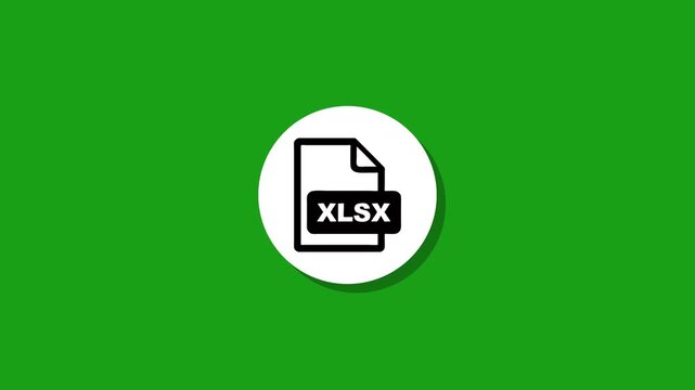 Flat design xlsx file format icon animation on green background for business and data processing projects
