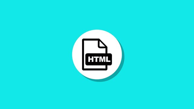 Animated html file icon with subtle shadow effect on a bright turquoise background