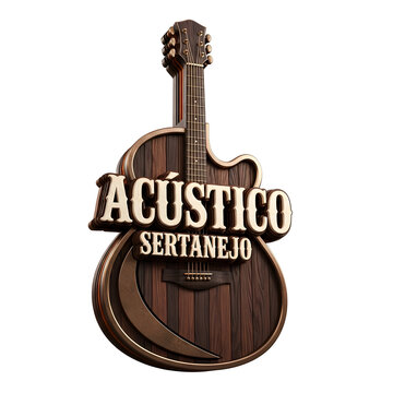 Acustico Sertanejo Logo Inside A Wooden Guitar Shape For Musical Graphic Design