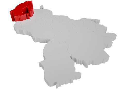 3D map of Venezuela with the state of  Zulia highlighted