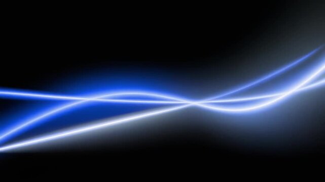 strisce di luce colorata di blu ed arancione si muovono come onde e appaiono e scompaiono nello spazio vuoto e nero