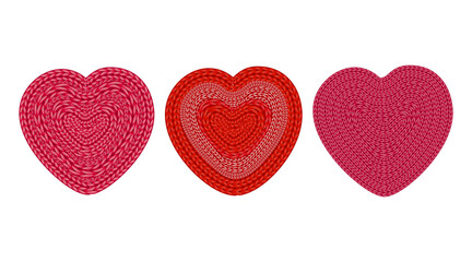 A set of knitted hearts. Handmade vector illustration.