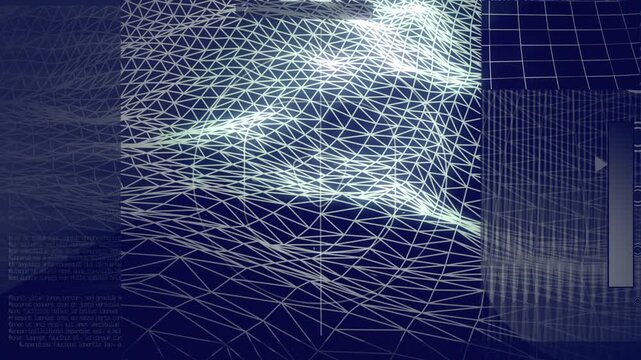Animation of a futuristic tracking computer interface presenting several channels of data derived from the exploration of an undetermined surface.