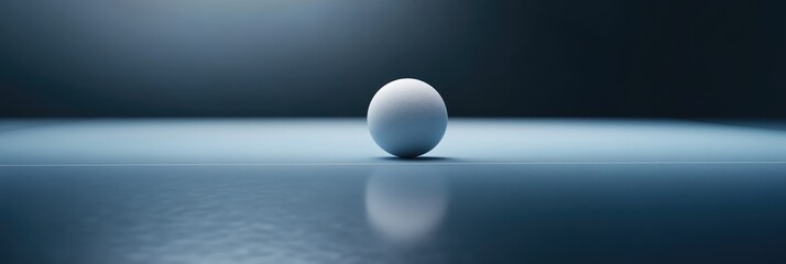 A white ball is sitting on a blue surface