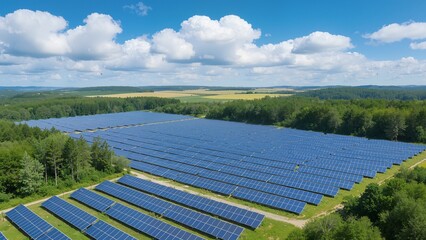 Large solar panel farm in rural area