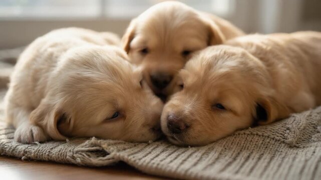 VALENTINE moment capturing ALL THE FEELS as adorable puppies cuddle on a cozy blanket, evoking warmth and companionship.mp4