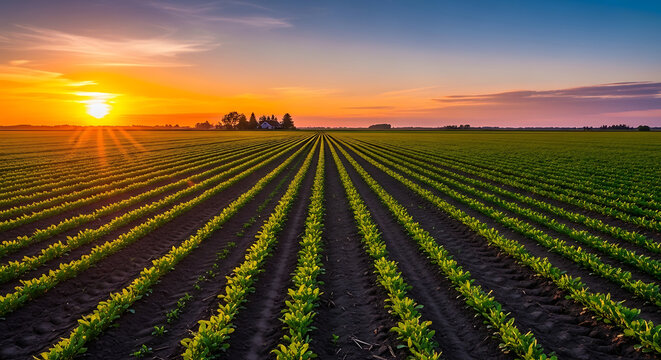 Field Rows at Sunrise
