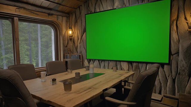 empty classroom with blackboard, with green screen