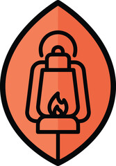 Obraz premium Vintage Kerosene Lantern Icon Inside an Orange Leaf Shape, Minimalist Camping and Outdoor Adventure Vector Illustration Isolated on White Background,