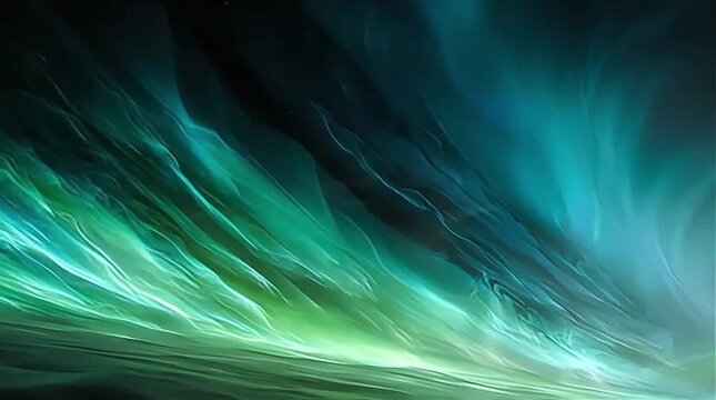 Abstract digital art depicting flowing green and blue waves