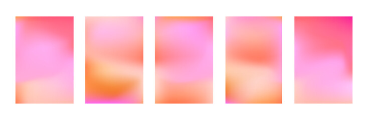 Obraz premium Abstract set of fluid vibrant wavy orange, red and pink mesh gradient backgrounds. Bright warm magenta, peach and yellow colors digital watercolor print for aesthetic business design, banner