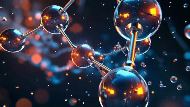 Detailed scientific 3D illustration of a protein molecule structure showing atoms and peptide bonds, representing chemistry, biotechnology, DNA research, and pharmaceutical science
