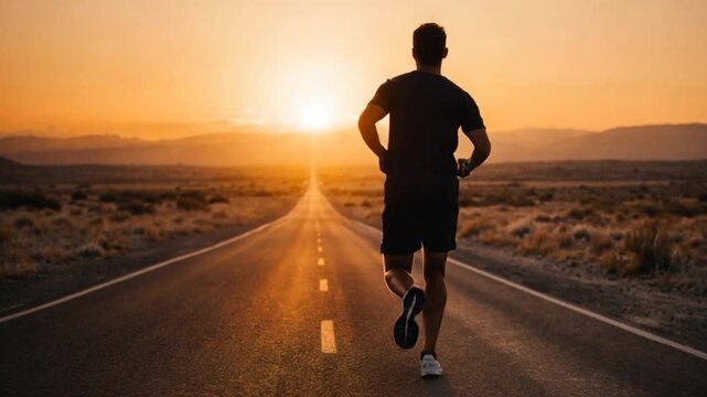 Athletic man jogging in the evening.