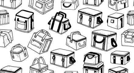 Creative Graphic Illustration of Various Stylish Bags in a Pattern Design, Perfect for Fashion Lovers and Designers