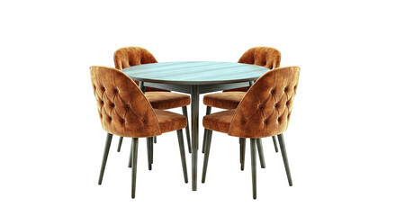 Round Dining Table and Orange Tufted Chairs Set