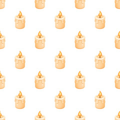 Glowing candle pattern repeating on transparent background, warm flame decoration for peaceful ambiance wallpaper design