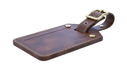 Brown Leather Luggage Tag with Gold Buckle