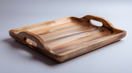 Fototapeta premium Wooden Serving Tray with Handles - Rustic and Elegant Design for Home Decor.